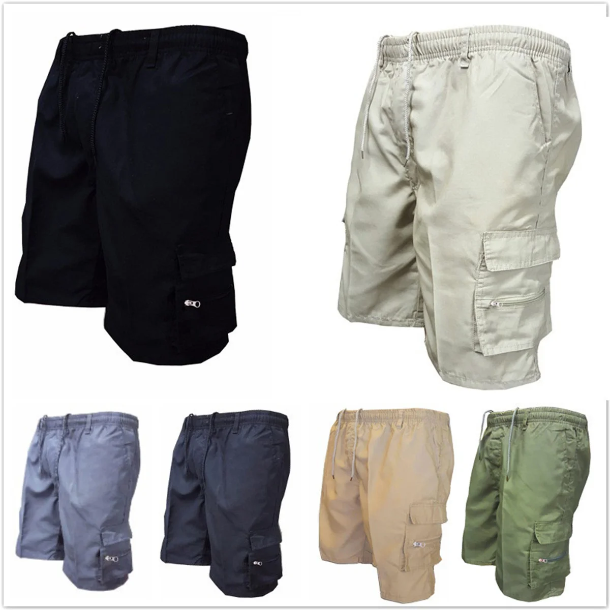

Men's Retro Multi Pocket Cargo Shorts Summer Thin Loose Straight Casual Outerwear Capris Solid Color Drawstring Short Pants