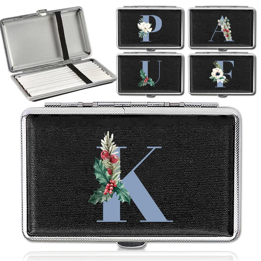 

Portable Cigarette Box Cigar Case Travel Organizer Cigarette Storage Cover Holder Blue Letters Pattern Daily Smoking Accessories