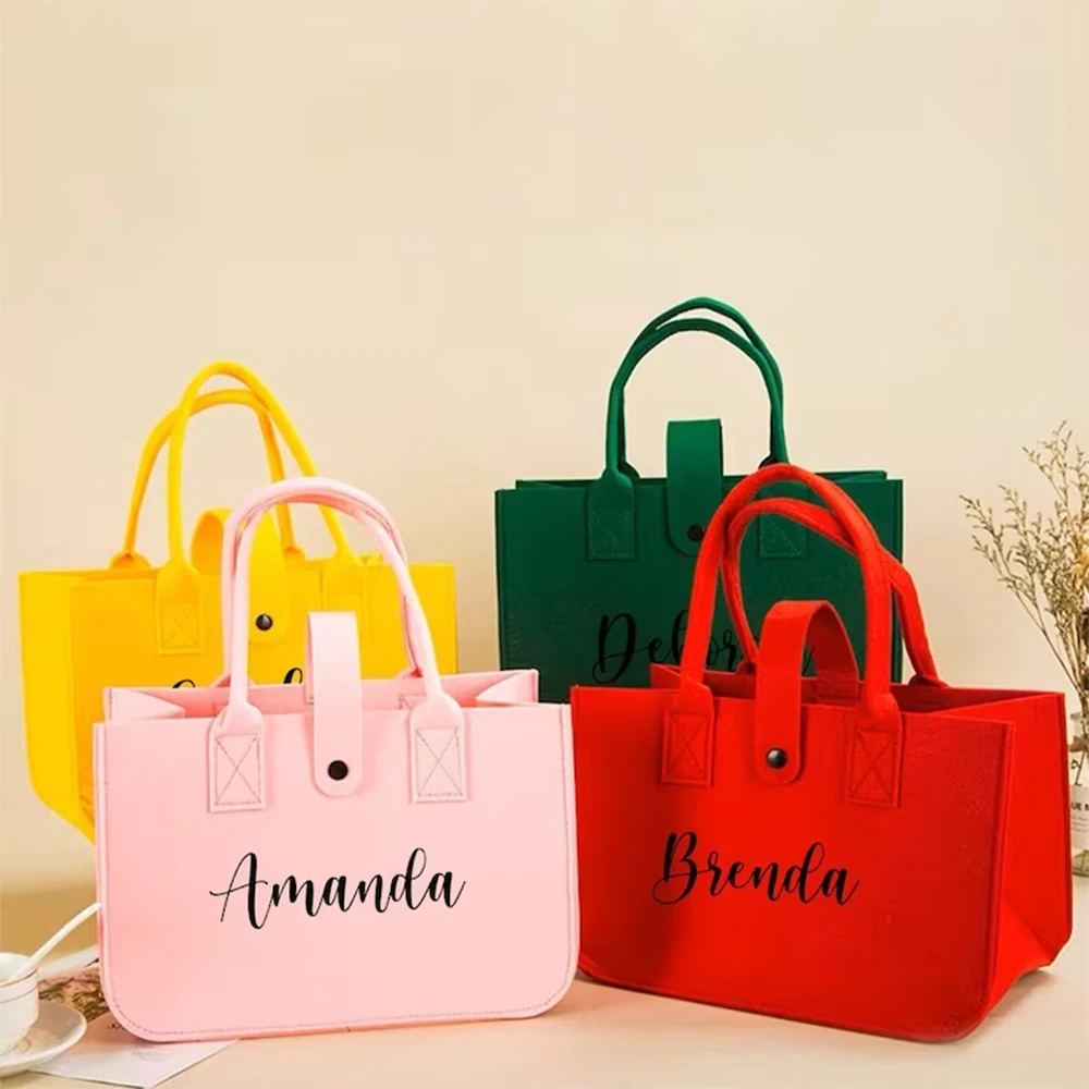 

Personalized Bridesmaid Small Felt Bag Portable Women's Shopping Bag Wedding Party Colorful Tote Bag ,Bridal Shower Gifts