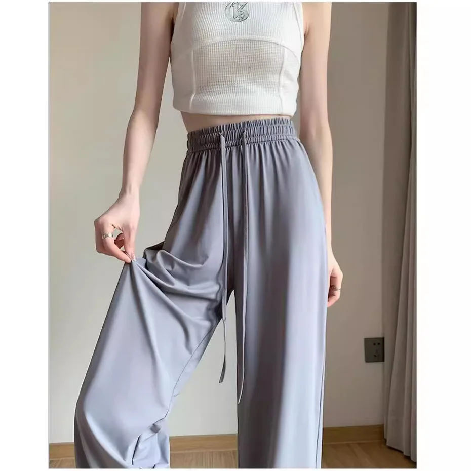 Sunscreen wide leg pants for women  versatile for outdoor wear drawstring straight leg casual pants  outdoor sports pants