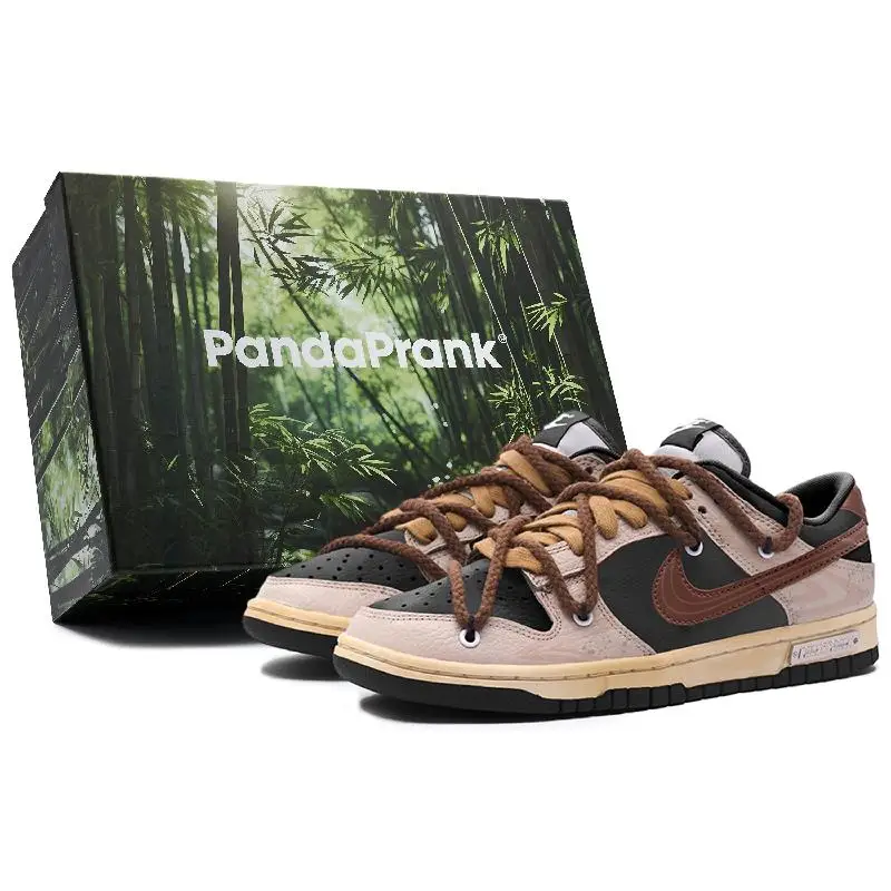 

[Custom Female line graffiti S-BOX]Nike Dunk Skateboard Shoes Women's Low-Top Black And White/Brown
