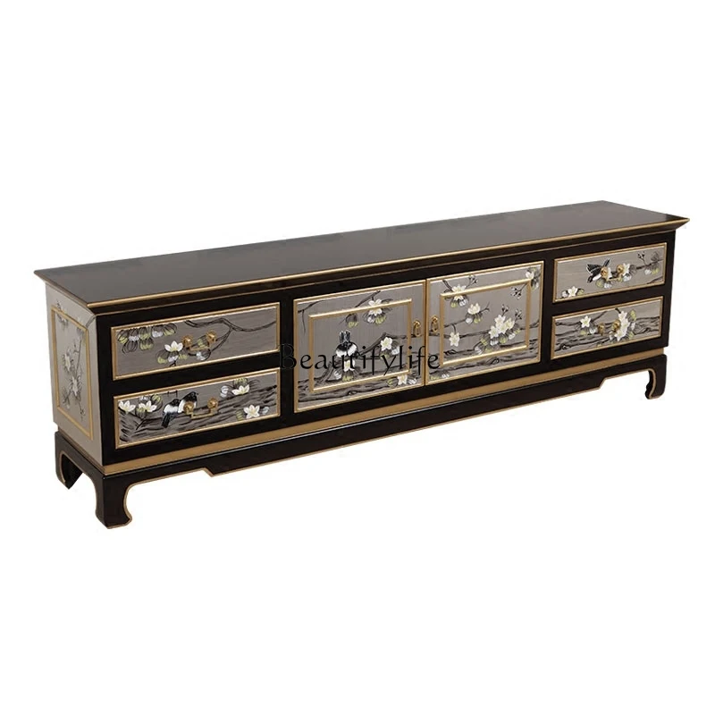 

New Chinese high-end Chinese style living room TV cabinet Solid wood audio-visual film and television floor cabinet