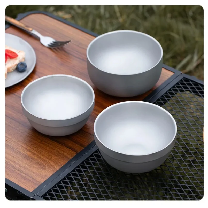 

Titanium Camping Bowl Ultralight Double Wall Anti Scald Heat Insulation 350/500ml Portable Soup Salad Bowls for Outdoor Camping