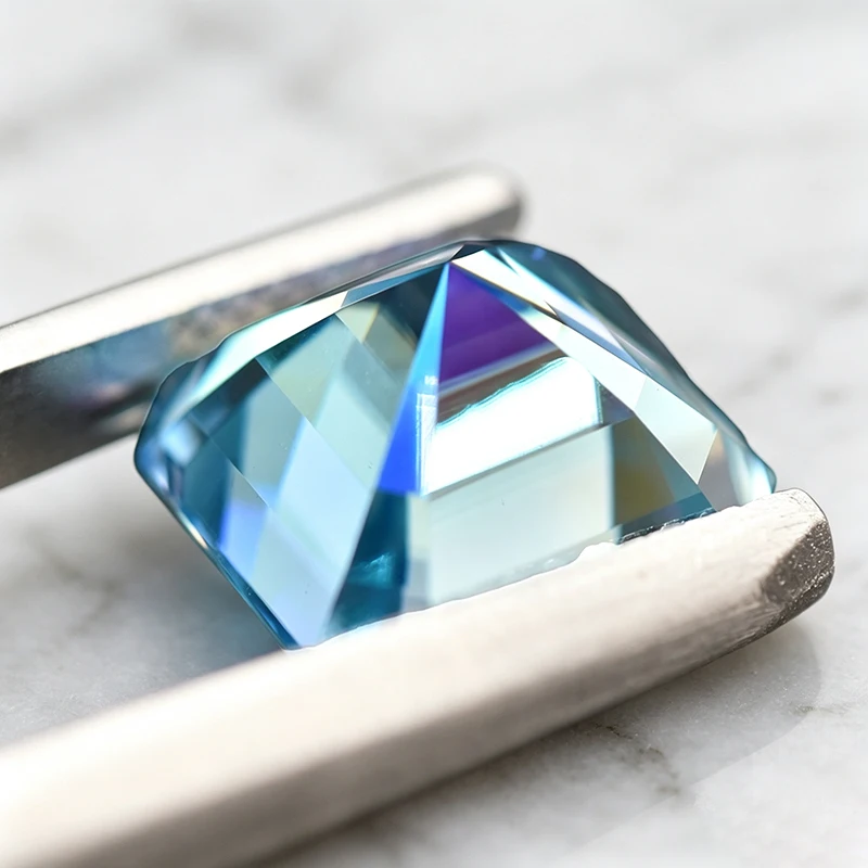 Moissanit-Stein im Asscher-Schliff, Eisblau, Edelstein für DIY-Ringe, Halsketten, Ohrringe, besteht den Diamanttest mit Zertifikat. – Detail 6