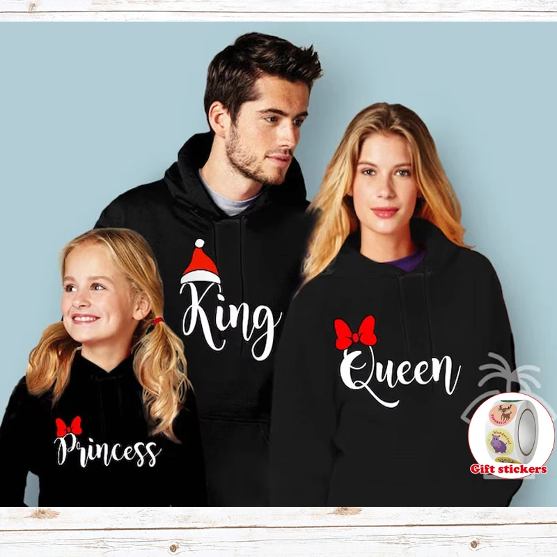 Christmas Family 2024 Family Hoodies King Queen Princess Hoodies Family Matching Hoodies Black Sweatshirts Christmas Outfits