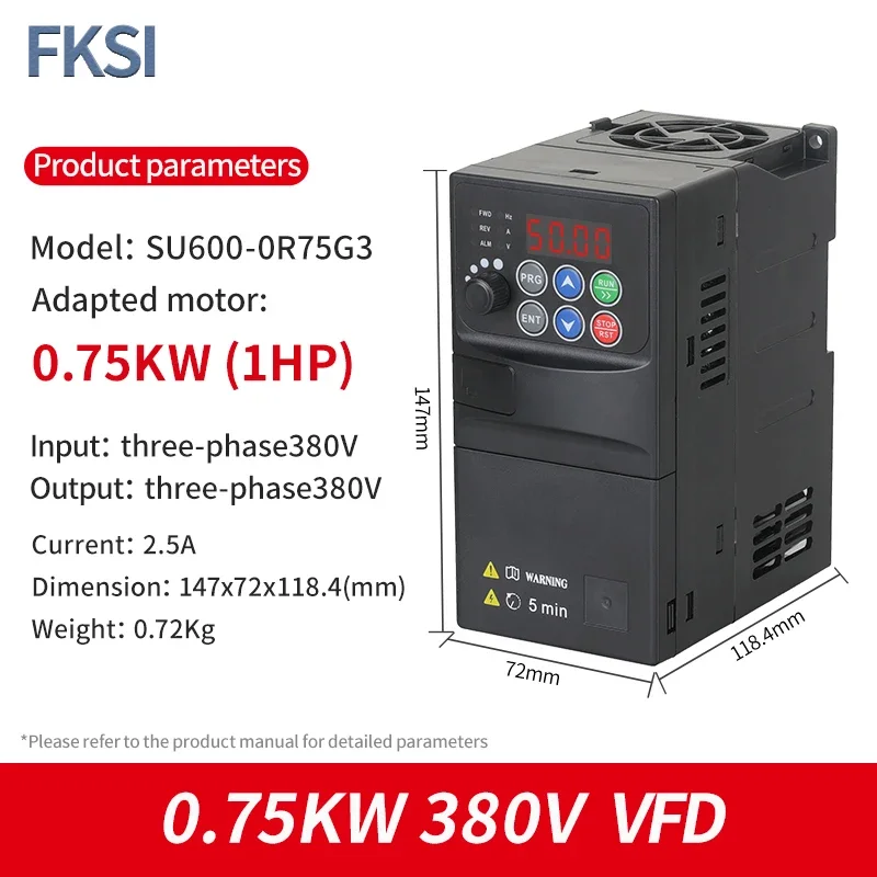 VFD SU600 0.75KW 380V single-phase input 380V three-phase output adjustable speed drive frequency converter