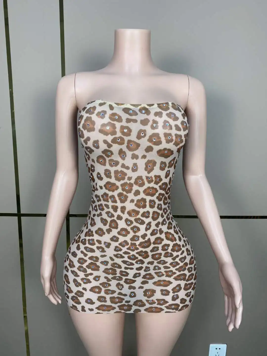 Stretch Leopard Mini Sexy Dress For Women Night Out Party Pageant Dance Stage Wear Costume Drag Queen Outfit Goddess Mardi Gras