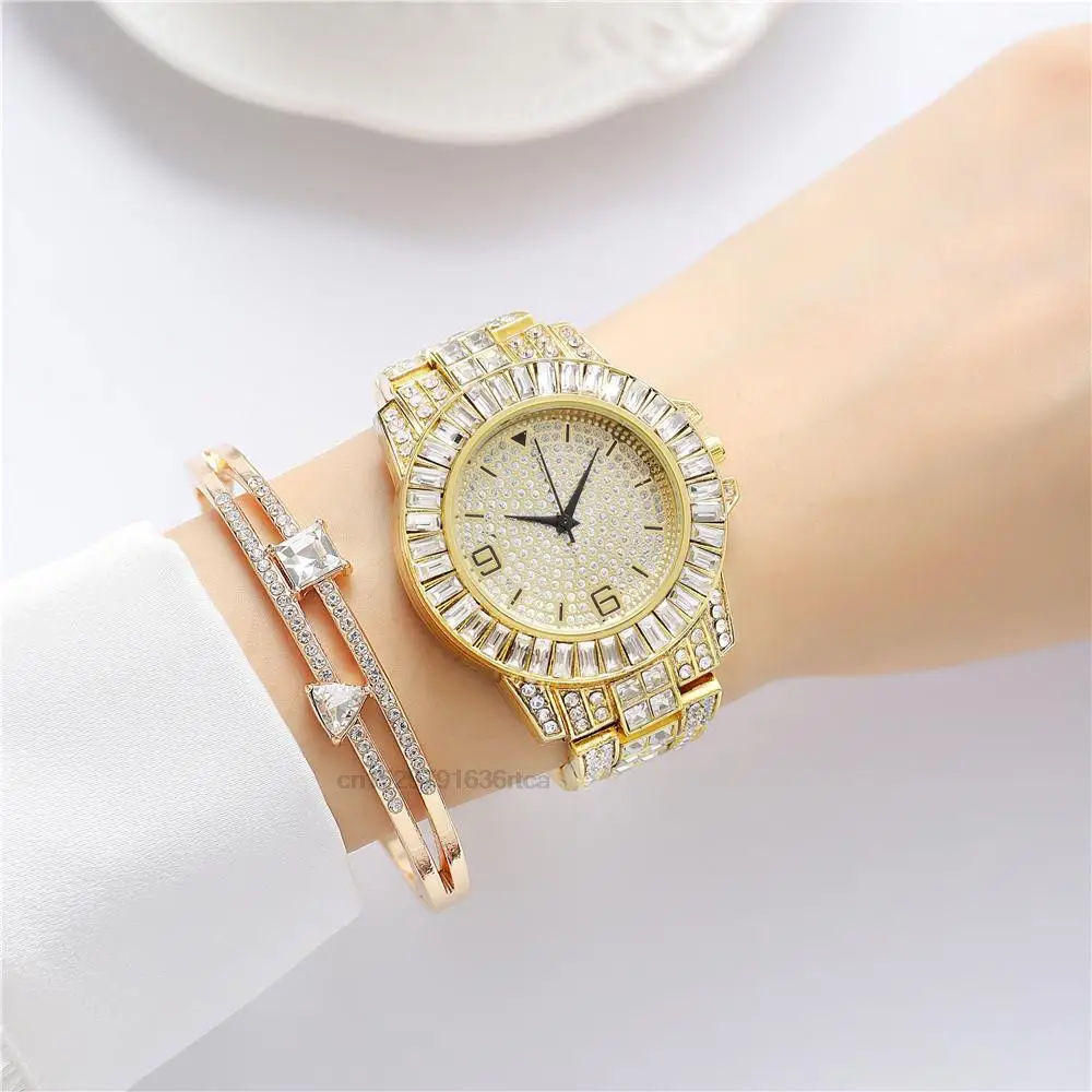 Luxury Gypsophila Gold Women\'s Watch Casual Digital With Diamonds Design Quartz Watches Stainless Steel Strap Gift Clock