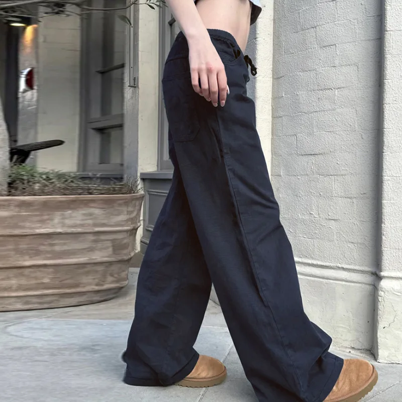 2026 Summer Street Hot Selling New Simple Basic Solid Color Pocket workwear Woven Low Waist Pants