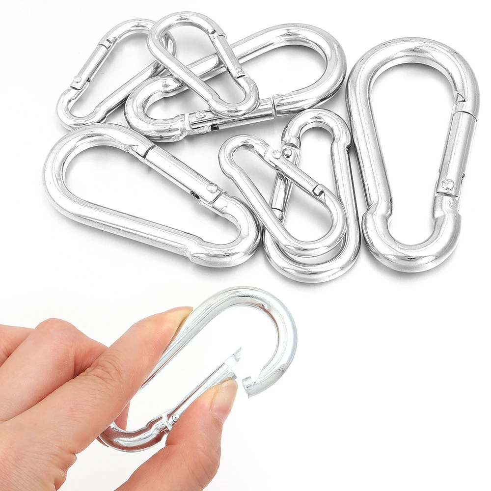 5pcs Galvanized Silver Iron Spring Carabiner Multi-functional Gourd Buckle Snap Clip Hooks for Keys Camping Fishing Hiking Tool