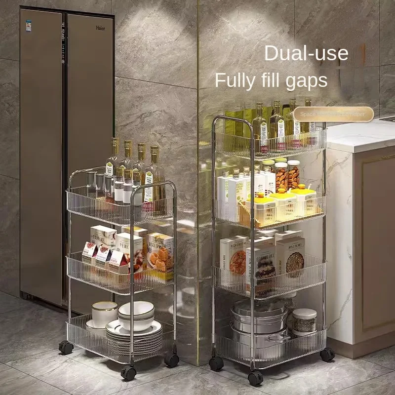 8: Transparent Removable Trolley Multilayer Snack Cosmetic Storage Rack Rolling Cart for Bathroom Kitchen Clear Rolling Cart