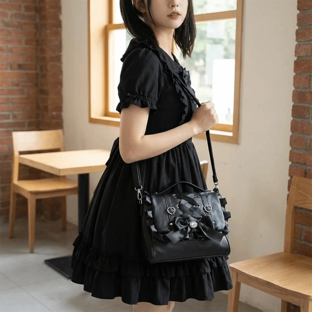 Cute Tie Bow Backpack Bowknot Y2k Ballet Style Shoulder Bag Lolita Handbag School Bag Spicy Girl