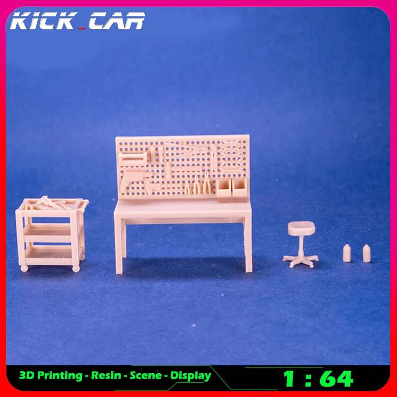 

Kickcar 1/64 Work Table Set Tool Hole Plate Uncolored Resin Garage Workshop Repair Accessories Scene Decoration