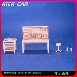 Kickcar 1/64 Work Table Set Tool Hole Plate Uncolored Resin Garage Workshop Repair Accessories Scene Decoration