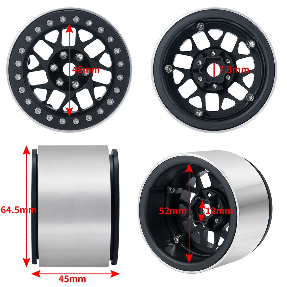 YEAHRUN 4Pcs Beadlock Wheel Rims /2.2 inch Rubbe Tires 150mm For 1/10 RC Crawler Car Axial SCX10 90046 Wraith 90048 90053 D90