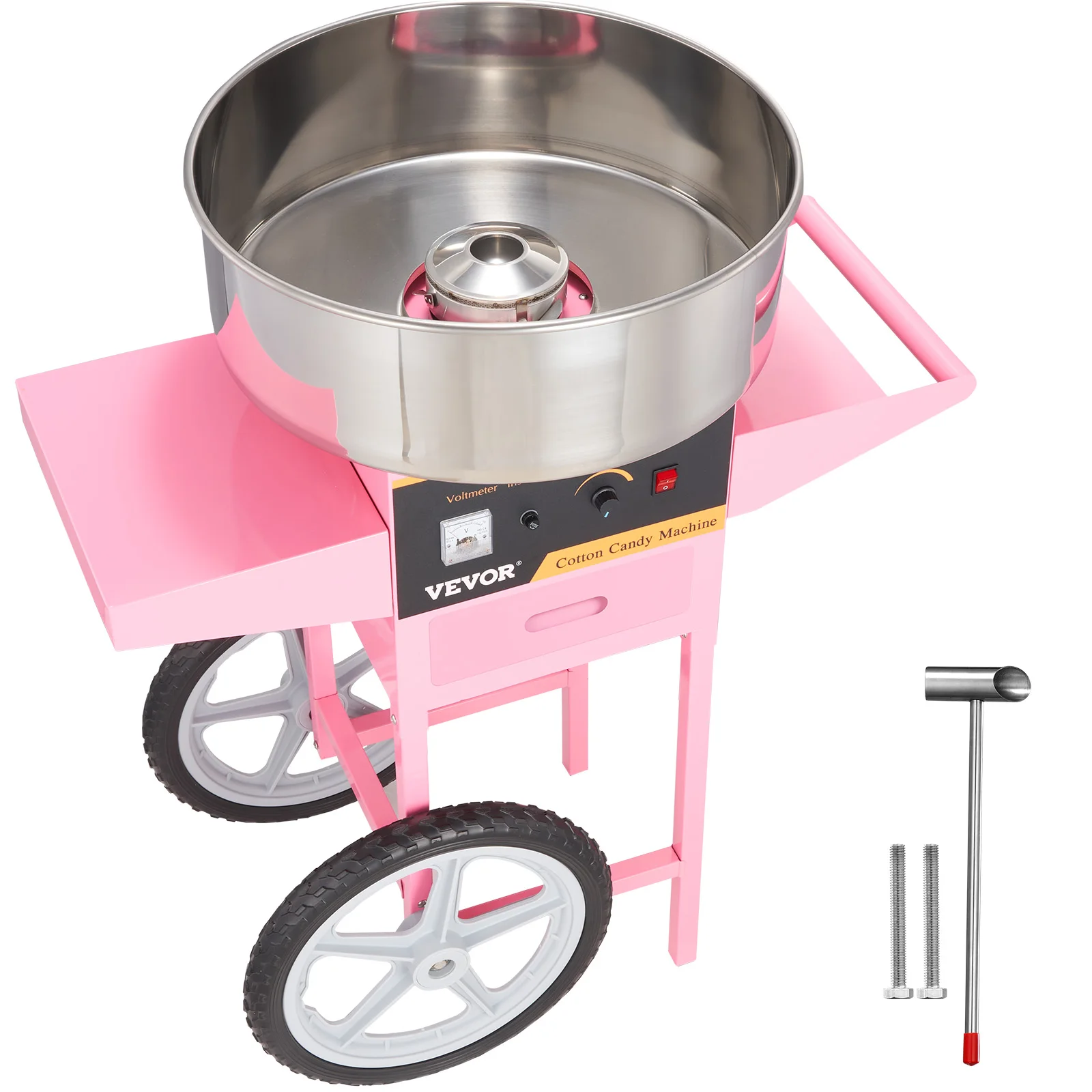 VEVOR Electric Cotton Candy Machine with Cart 1000W Commercial Floss Maker with Stainless Steel Bowl Sugar Scoop and Drawer