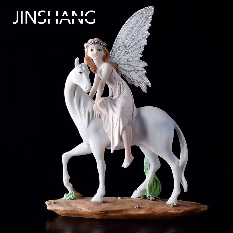 Flower Fairy Riding Unicorn Angel Ornament Creative Craft Modern Home Accessory Girls Birthday Gift Table Home Decoration