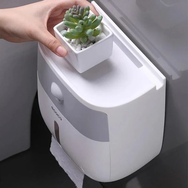 Waterproof Toilet Paper Holder Plastic Paper Towels Holder Wall Mounted Bathroom Shelf Storage Box Portable Toilet Roll Holder