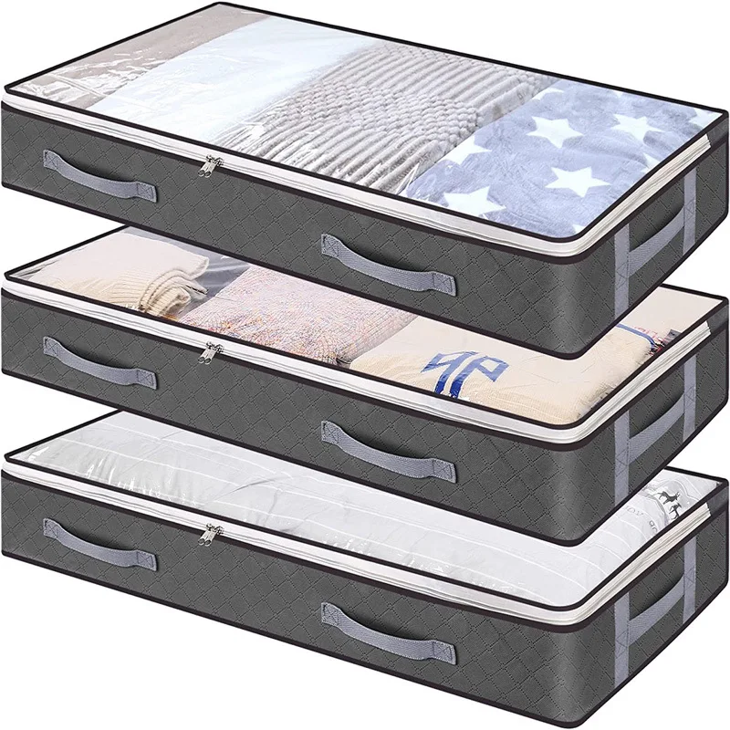 Large Under Bed Storage Bag Containers, Foldable Under-the-Bed Storage Bins with Reinforced Handles & Clear Window