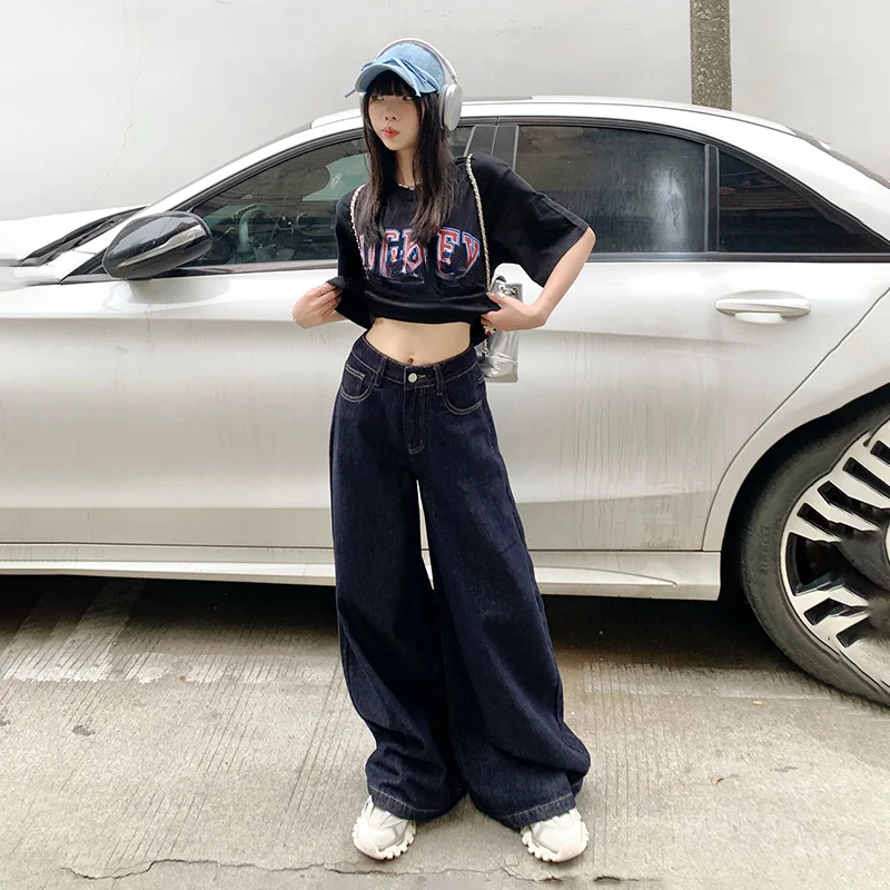 

American Vintage Y2k Loose Wide Leg Cargo Denim Pants High Waist Slouchy Baggy Trousers Harajuku Boyfriend Style Jeans for Women