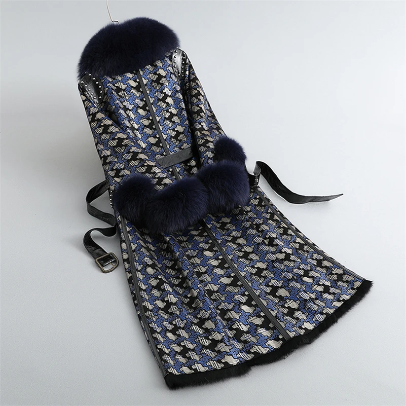 Aorice inverno longo coelho pele linging casaco jaqueta feminina gola de pele de raposa casacos senhora sobre o tamanho parka trincheira ct287