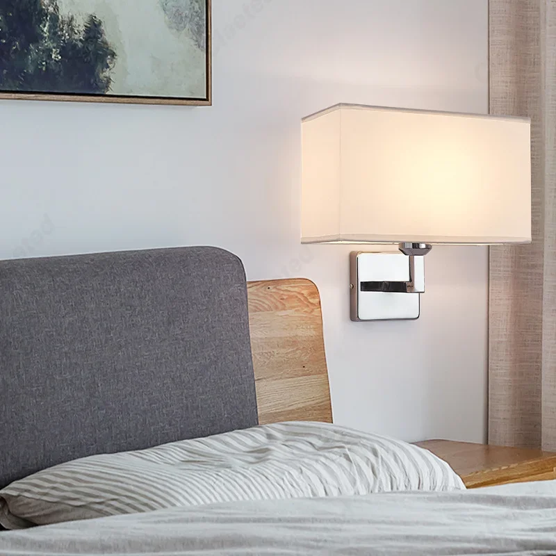 

Creative LED Fabric Lampshade E27 Wall Lamp Adjustable Angle Spotlight Bedroom Bedside Lamp Indoor Living Room Study Wall Lamp