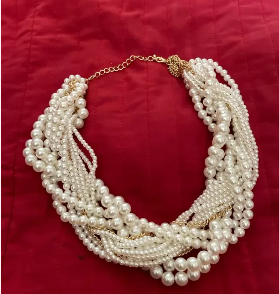 Retro multi-level exaggerated imitation pearl collarbone chain Korean version of luxury fashion banquet short necklace false col