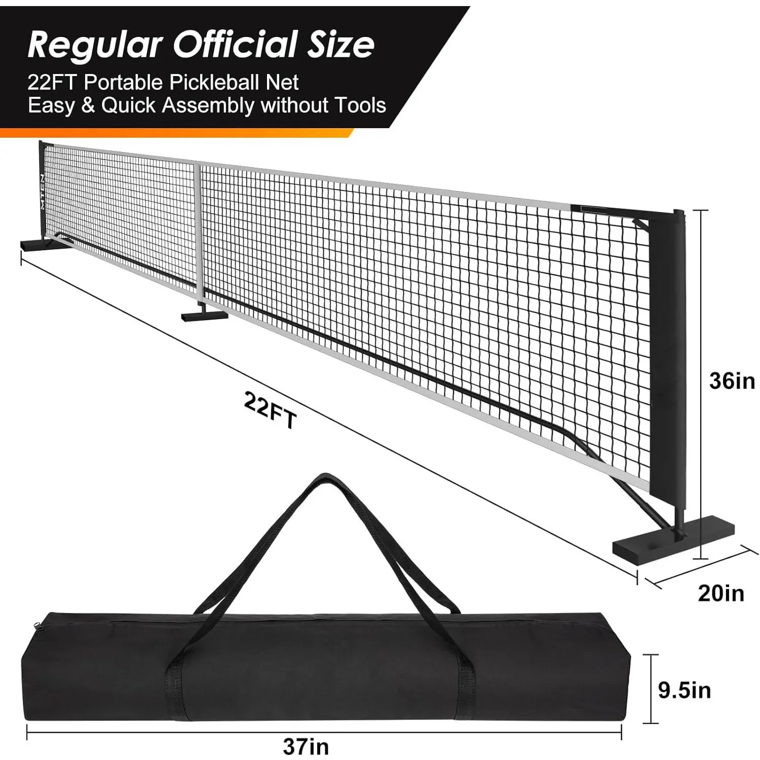 22ft Regulation Size Pickleball Net Set Pickleball Court Metal Frame Stand with Carry Bag for Driveway Backyard Home Beginners