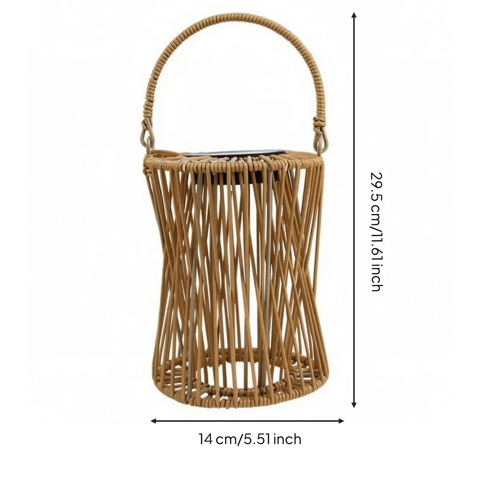 Woven Rattan Style Solar Garden Lantern for Outdoor Table Balcony Fence Decor Warm Light with Carry Handle
