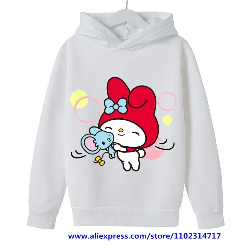 Kawaii Kids My Melody Hoodie Girls Clothing Long Sleeve Sweatshirts Spring Autumn Sanrio Cartoon Casual Hooded MINISO Clothes