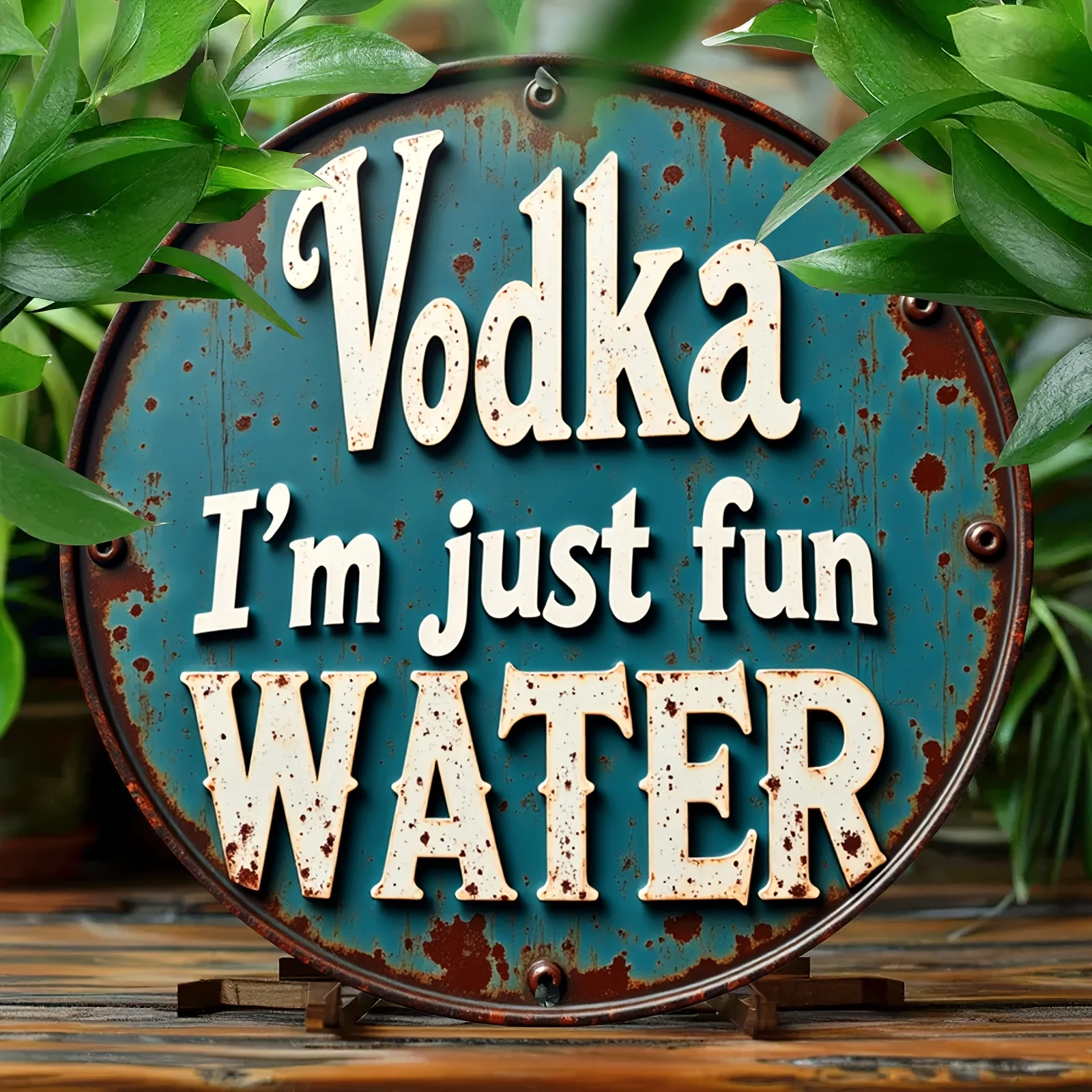 Vintage Circular Metal Sign with Humorous Vodka Quote, Rustic Wall Decor for Bar, Kitchen, or Home Pub, Made of Aluminum, Easy t