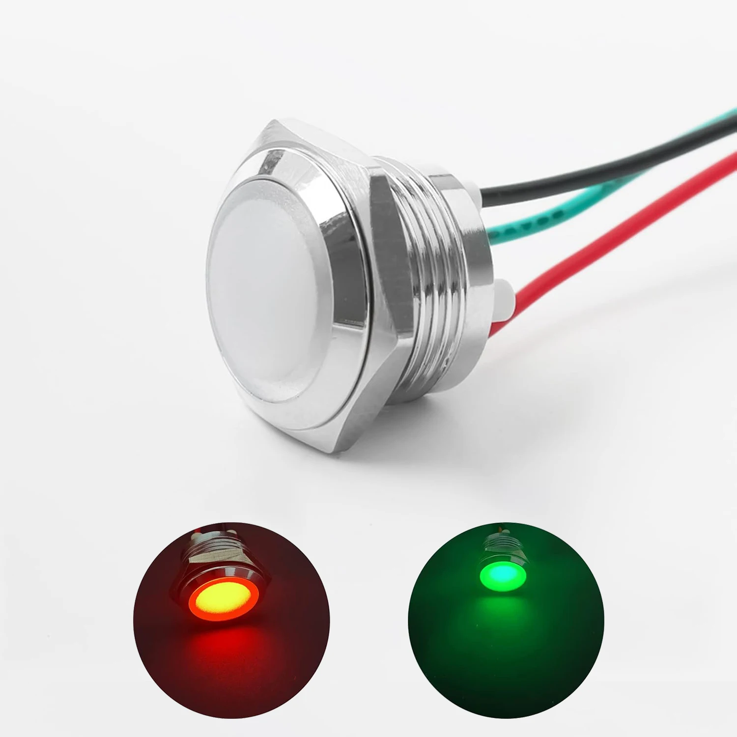 ABILKEEN 10PCS 19MM LED Pilot Lamp DC/AC 6V 24V 220V RG Bi-Color/RGB Tri-Color LED Light Metal Signal Indicator Light