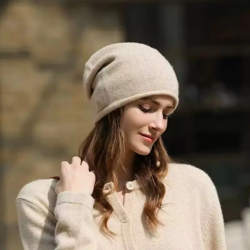 

Autumn and Winter New Women's Cashmere Hat 100% Cashmere Knitted Hat Suitable for Men and Women Solid Color High Quality Fashion