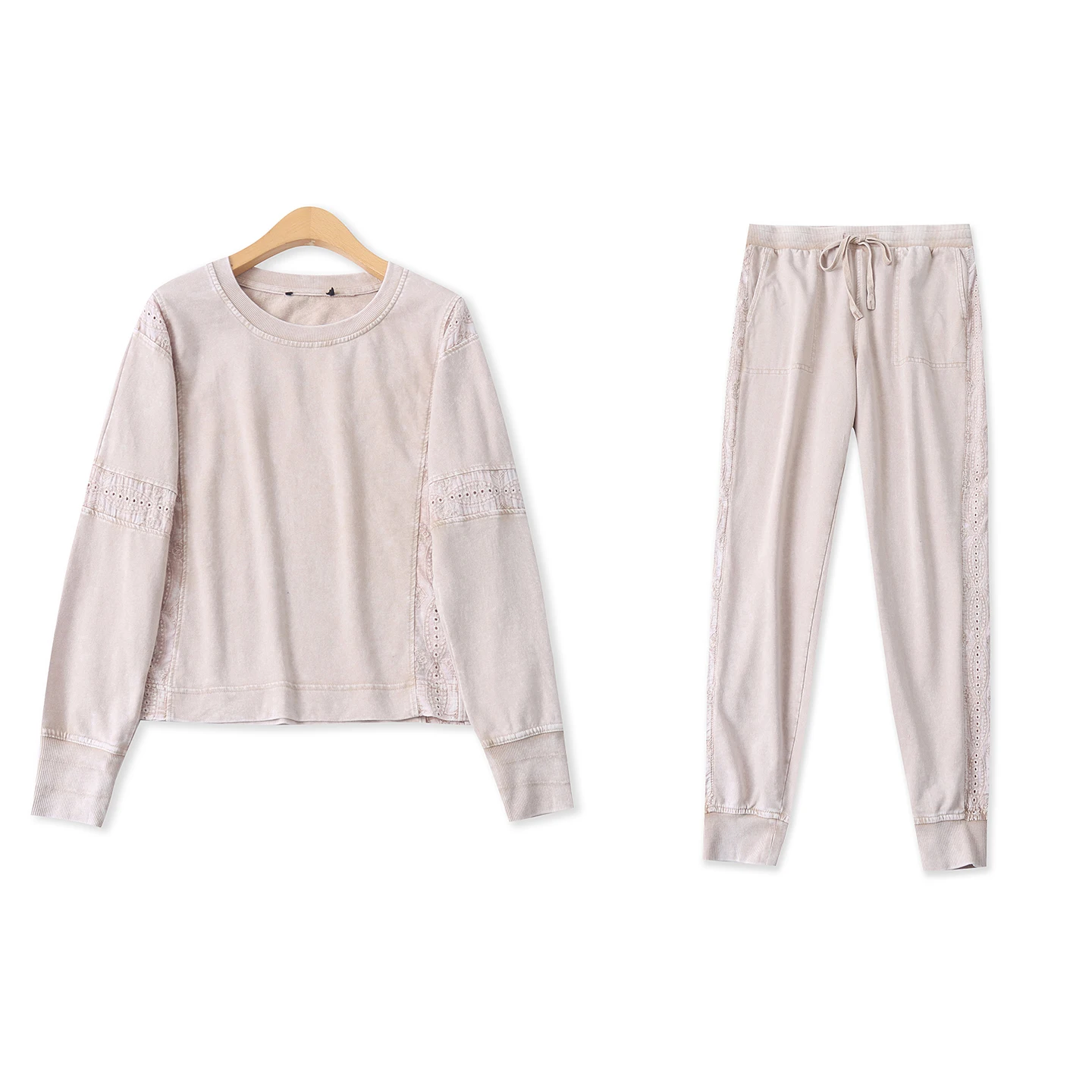 

Washed Long Sleeve Sweatshirt Set Spring New Style Women's Vintage Embroidery Patchwork Top Sport Pants Fashionable Two-Piece...
