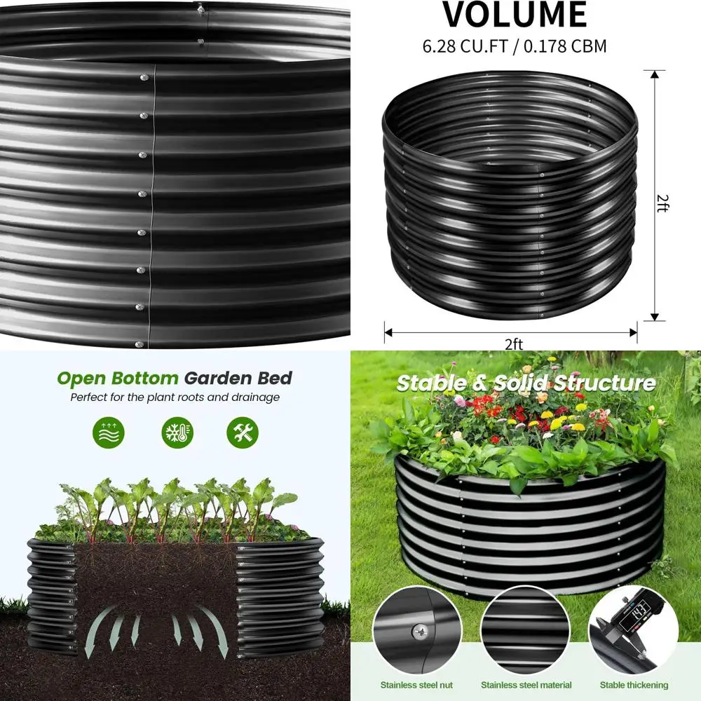 

Комплект садовой кровати из оцинкованного металла 2x2x2 фута, круглые ящики для цветов на открытом воздухе для овощей, серый