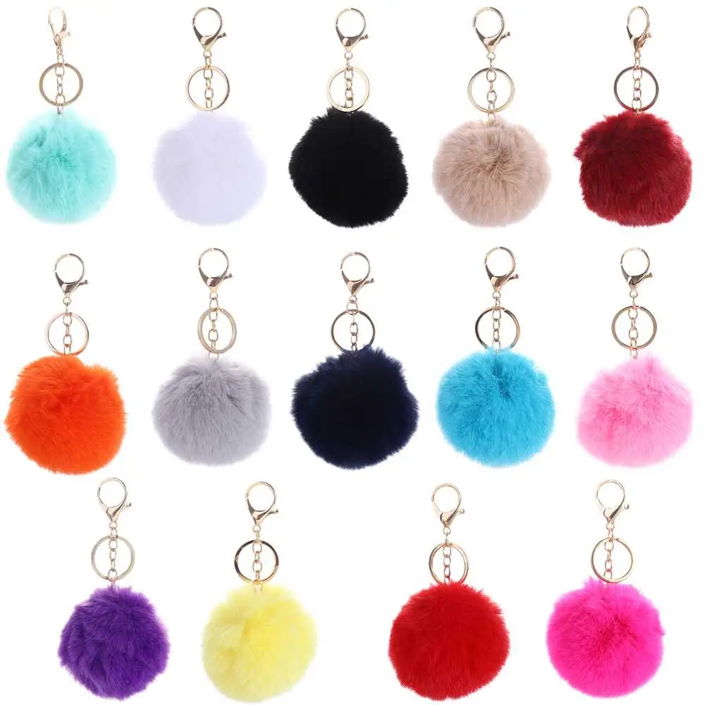 Accessories Bag Pendant Key Ring Fluffy Pompom Car Keyring Key Holder Fur Ball Keychain Car Keyring Pom Fluffy Key Chains