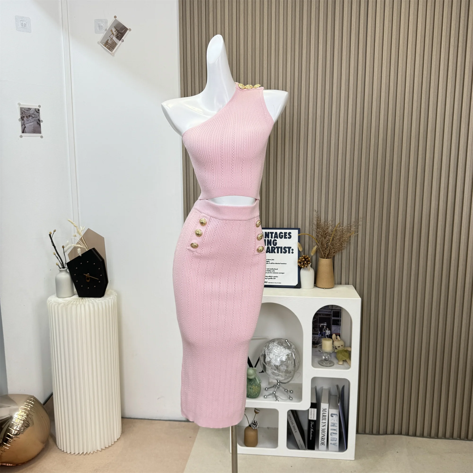 High Quality Small Fragrance Knitted Two Piece Set Women Sleeveless Sexy Top + Skirt Suits Sweet Fashion Sweater 2 Piece Outfits