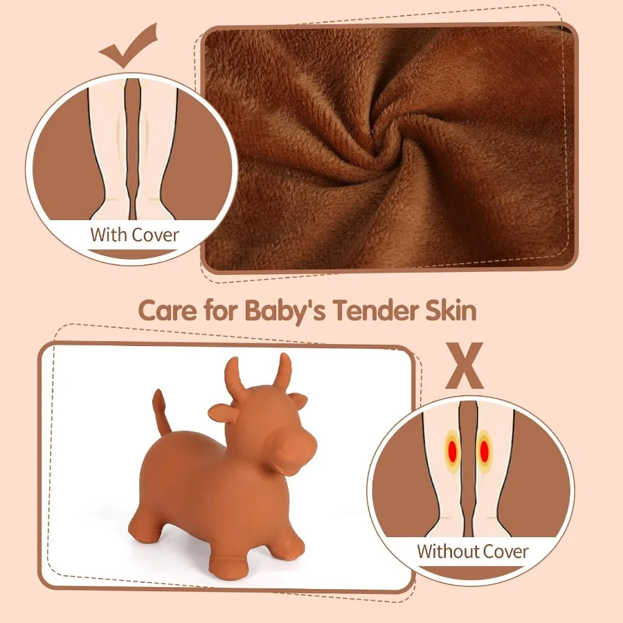 INPANY Skaczące Zabawki - Pluszowa Krowa dla Maluchów, Brązowa, Nadmuchiwana Zabawka Skacząca w Kształcie Zwierzęcia Gospodarskiego, Koń do Skakania na Zewnątrz i do Wewnątrz, Zabawka do Przebijania się przez Przeszkody