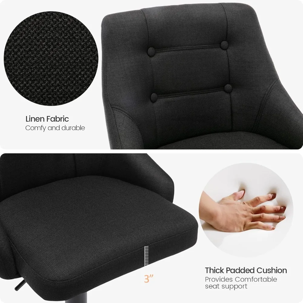 背もたれ付き回転バースツール、調節可能なファブリックタフテッドバースツール、キッチンダイニングカフェ用の布張りカウンターハイトエアリフトバーチェア
