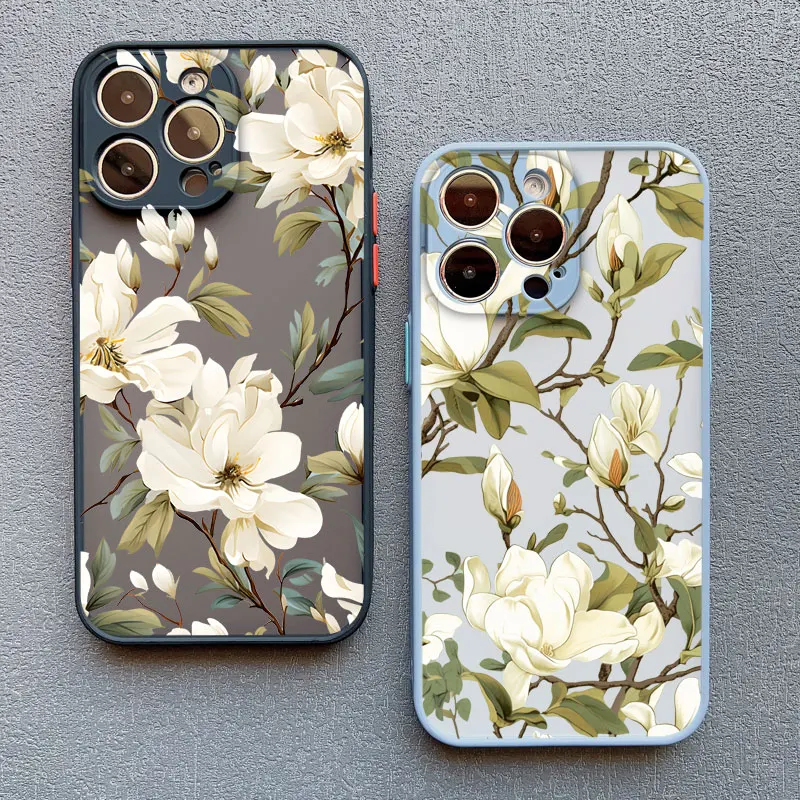 Magnolia Flower Phone Case For iPhone 16 15 14 Plus Pro Max 13 12 11 Pro Max Mini X XR XS SE2020 8 7 Plus Shockproof Back Covers