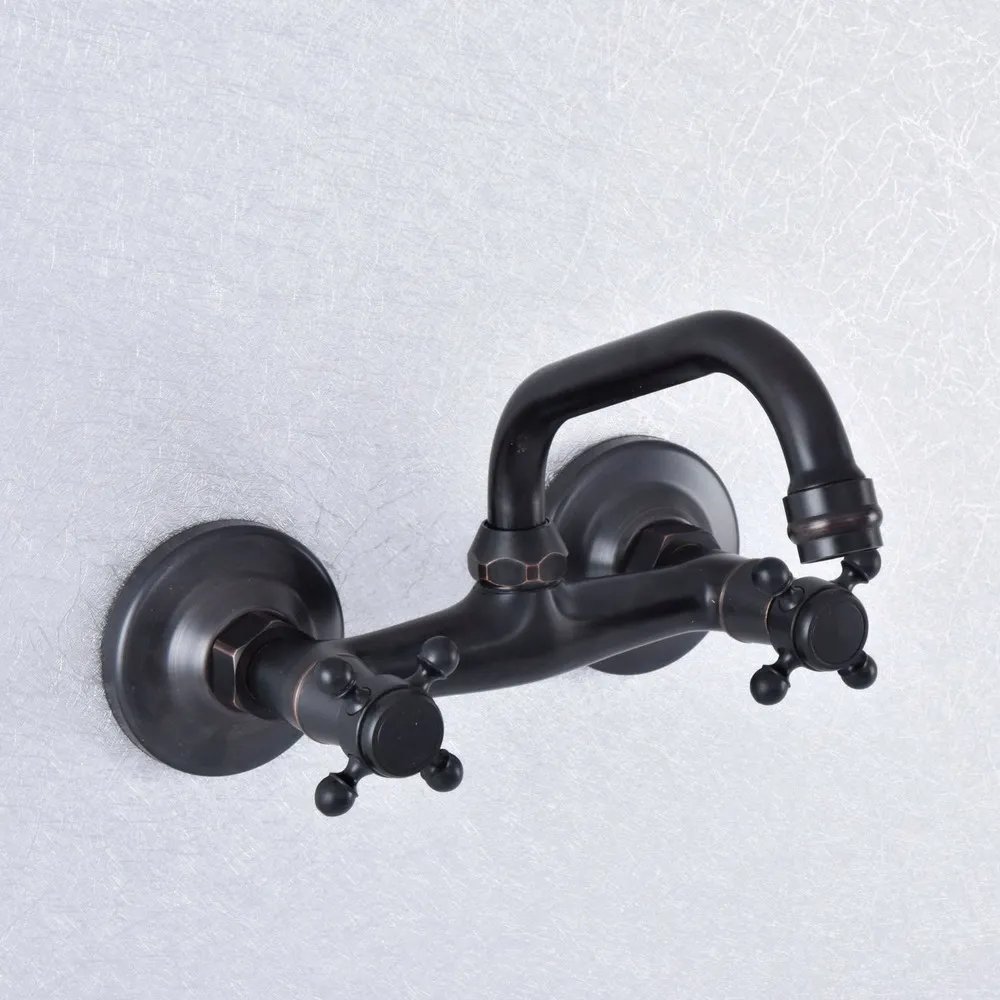 Oil Rubbed Bronze Dual Handle Dual Hole Swivel Spout Kitchen Sink Faucet Bathroom Basin Cold Hot Water Mixer Tap Dsf735