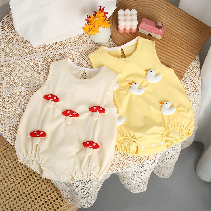 2024 Baby Summer Clothes 0-2 Y Infant Girls Cute Cartoon Sleeveless Bodysuit Newborn Jumpsuit Toddler Outwear