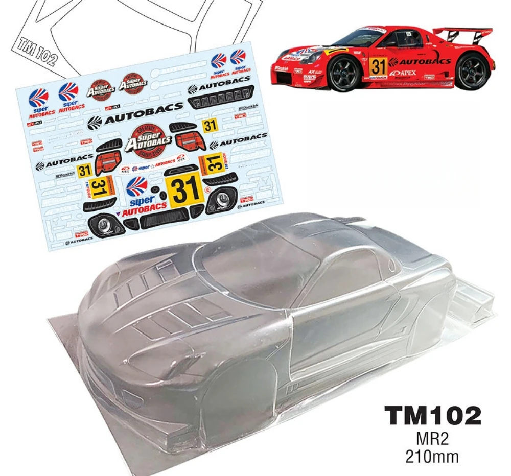 

TM102 1/10 Mini Toyta MR2 прозрачный корпус Lexan с задним крылом. 210 мм Колесная база M шасси. Tamiya M-корпус. Caten M210/M210R