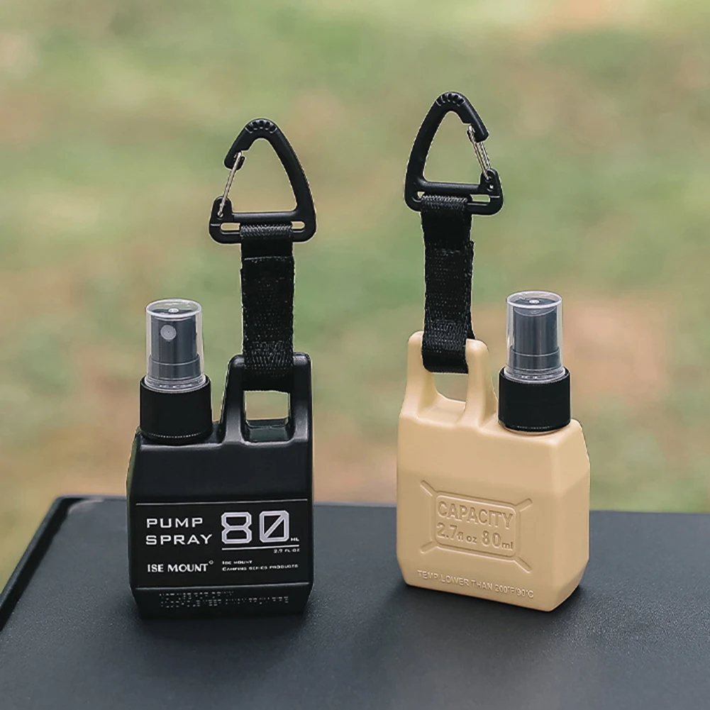 Botella pulverizadora pequeña de 80ml, pulverizador portátil con bomba recargable de Alcohol y Perfume, con mosquetón, suministros multifuncionales para acampar