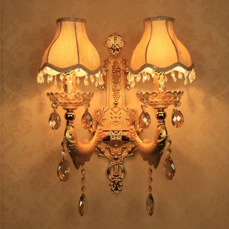 

Decoration Crystal Wall Light Nordic Candle Wall Lamp for Bedroom Sconce Bathroom Mirror Textile Lamp Gold Fish Lighting Fixture