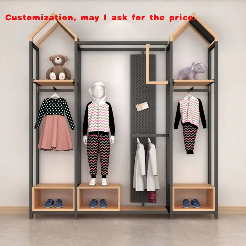 custom.Series Kids Clothes Shop Fittings Clothing Store Furniture Shelf Wood Clothes Display Rack Shelves Shops