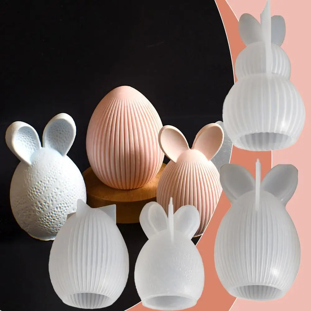 DIY Easter Egg Bunny Silicone Candle Mold, Handmade Double Rabbit Ear Soap Plaster Resin Craft Casting Craft Molds