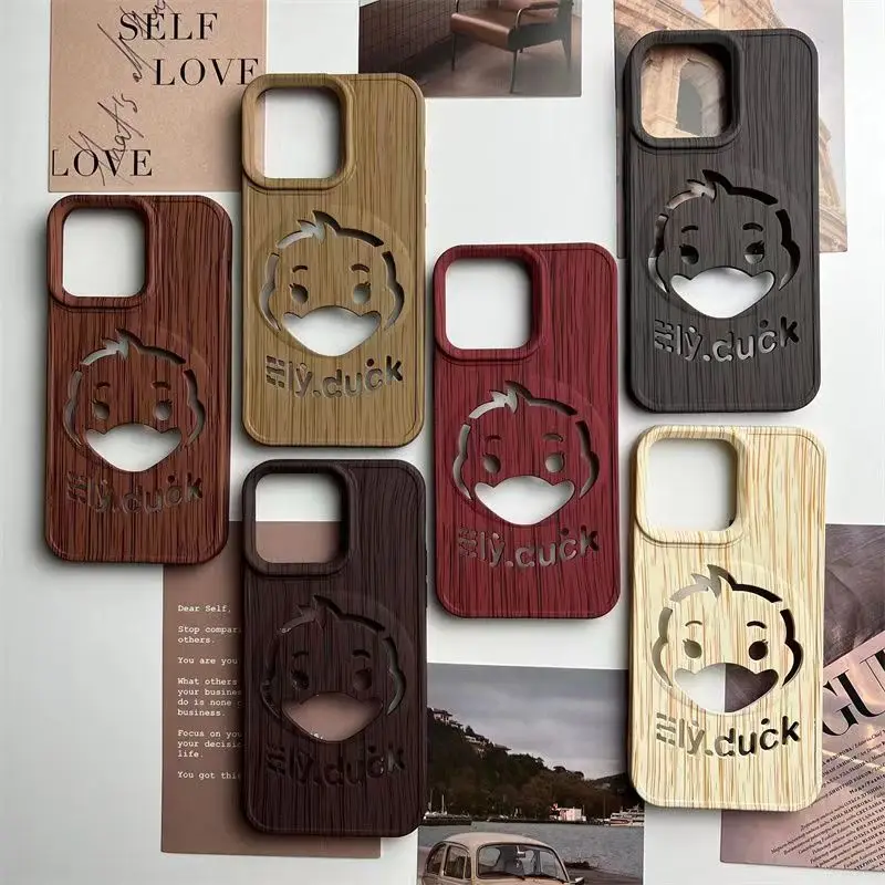 

Vintage wood grain Apple Phone Case FOR IPhone 15 14 13 11 12 Pro 8 7 Plus X 13 Pro MAX Three-dimensional hollow duck Covers