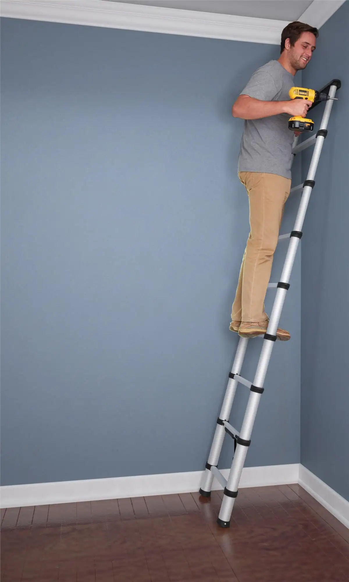 8.5 Ft Aluminum Telescoping Ladder with Tray Cap and Type 1A 300 Pound Capacity 12 Ft Max Reach for Increased Safety