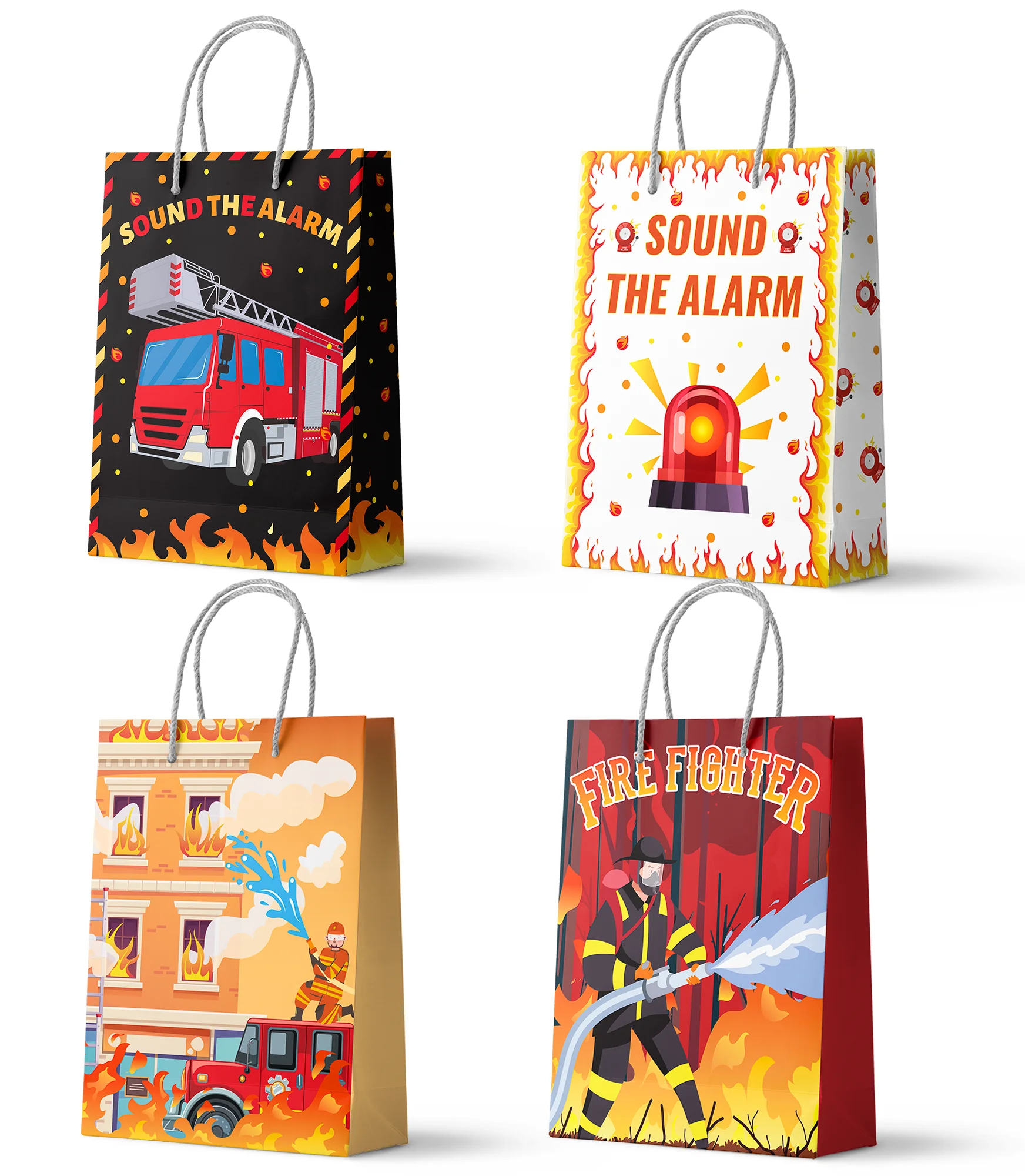 Firetruck Gift Bags,Fire Truck Party Favor Bags Set-Firetruck Birthday Gift Bags,Firefighter Party Bags&Fire Truck Goodie Bags